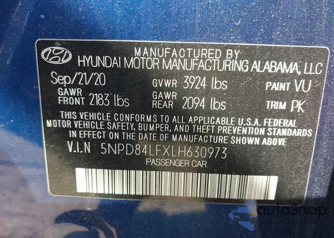 2020 Hyundai Elantra Sel из США, поврежденный, VIN 5NPD84LFXLH630973